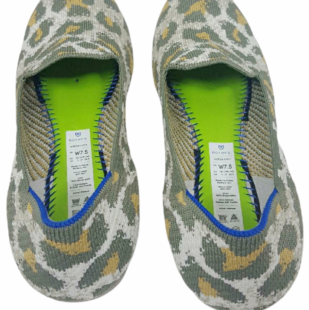 Rothy's Smoke Spot Loafer Round Toe Olive Camel Animal Print Flats Size 7.5 - Picture 10 of 12